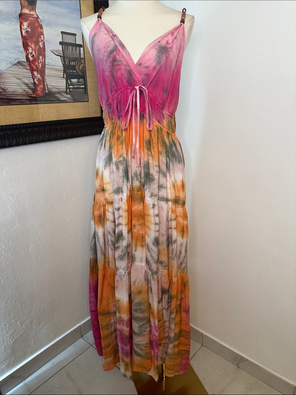 Young Fabulous & Broke Pink Orange Tie-Dye Maxi Dress